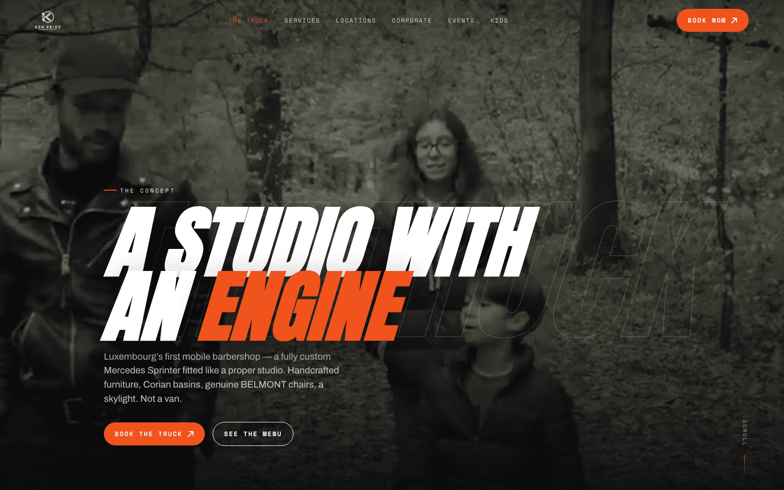 BarberTruck concept page, a studio with an engine