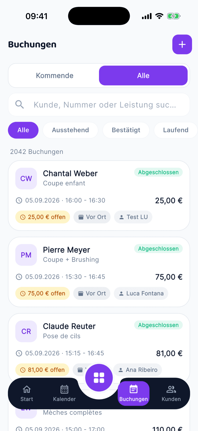 Salonify Business app bookings