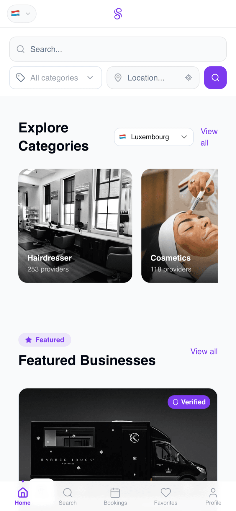 Salonify customer app home