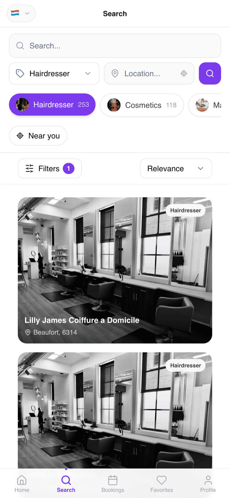 Salonify customer app search