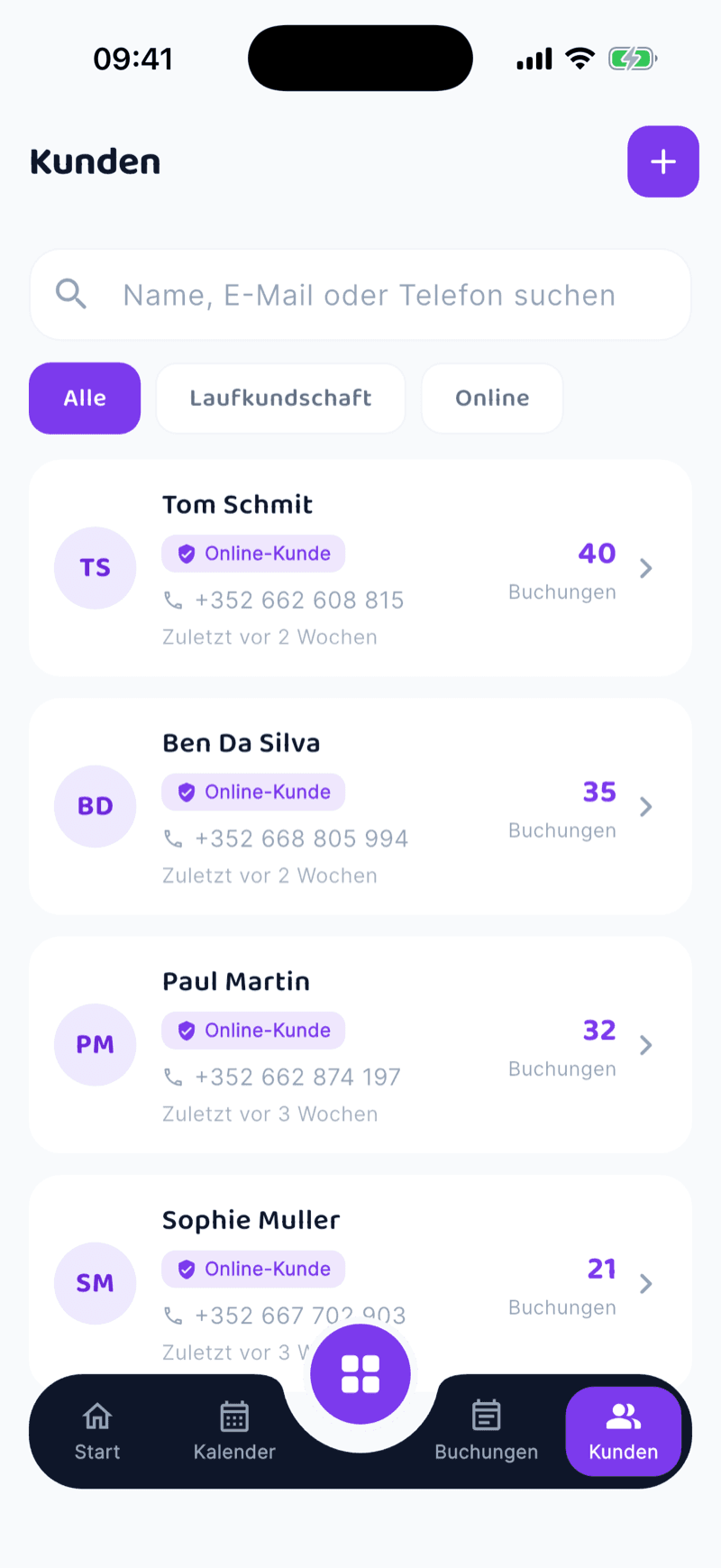 Salonify Business app customer list