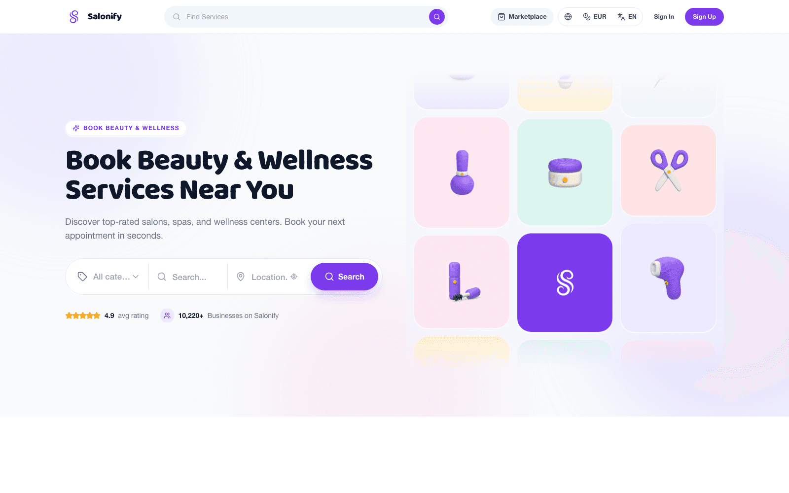 Salonify marketplace home