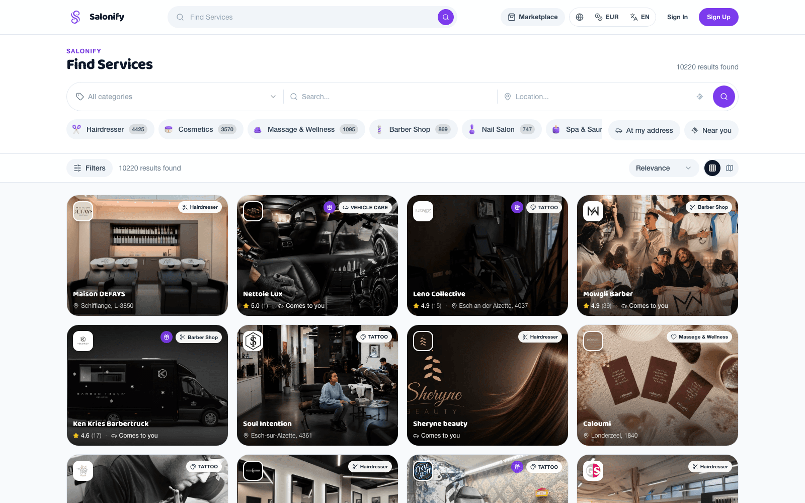 Salonify search with live results