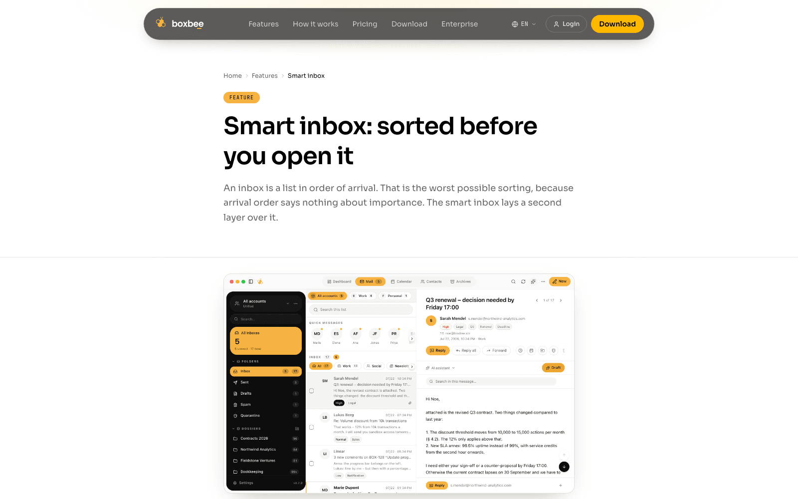 BoxBee smart inbox feature page